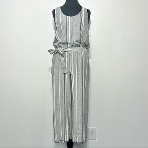 Cloth & Stone Striped Fray Hem Linen Jumpsuit M